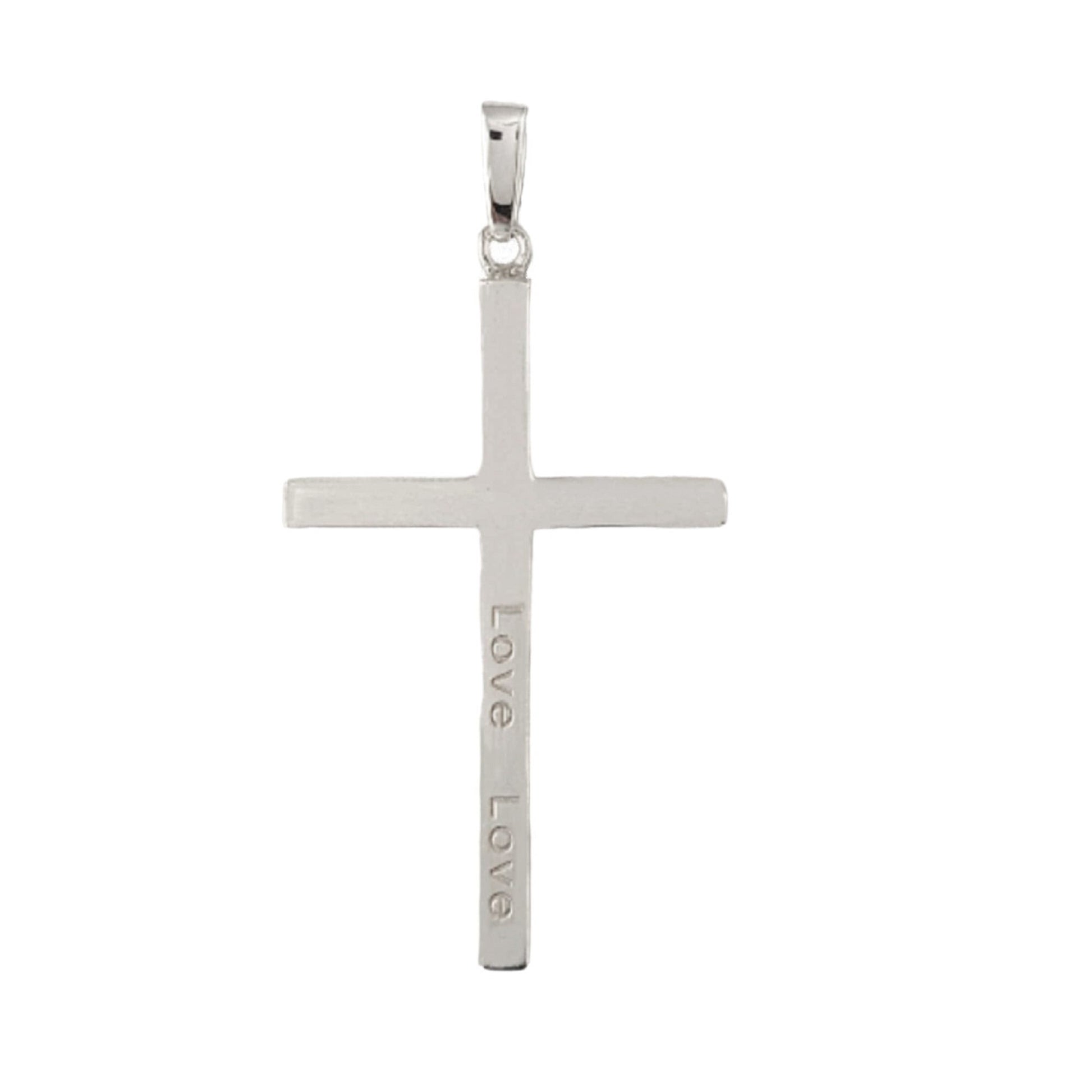 925 Sterling Silver Engraved "Love Love" Solid Cross Pendant