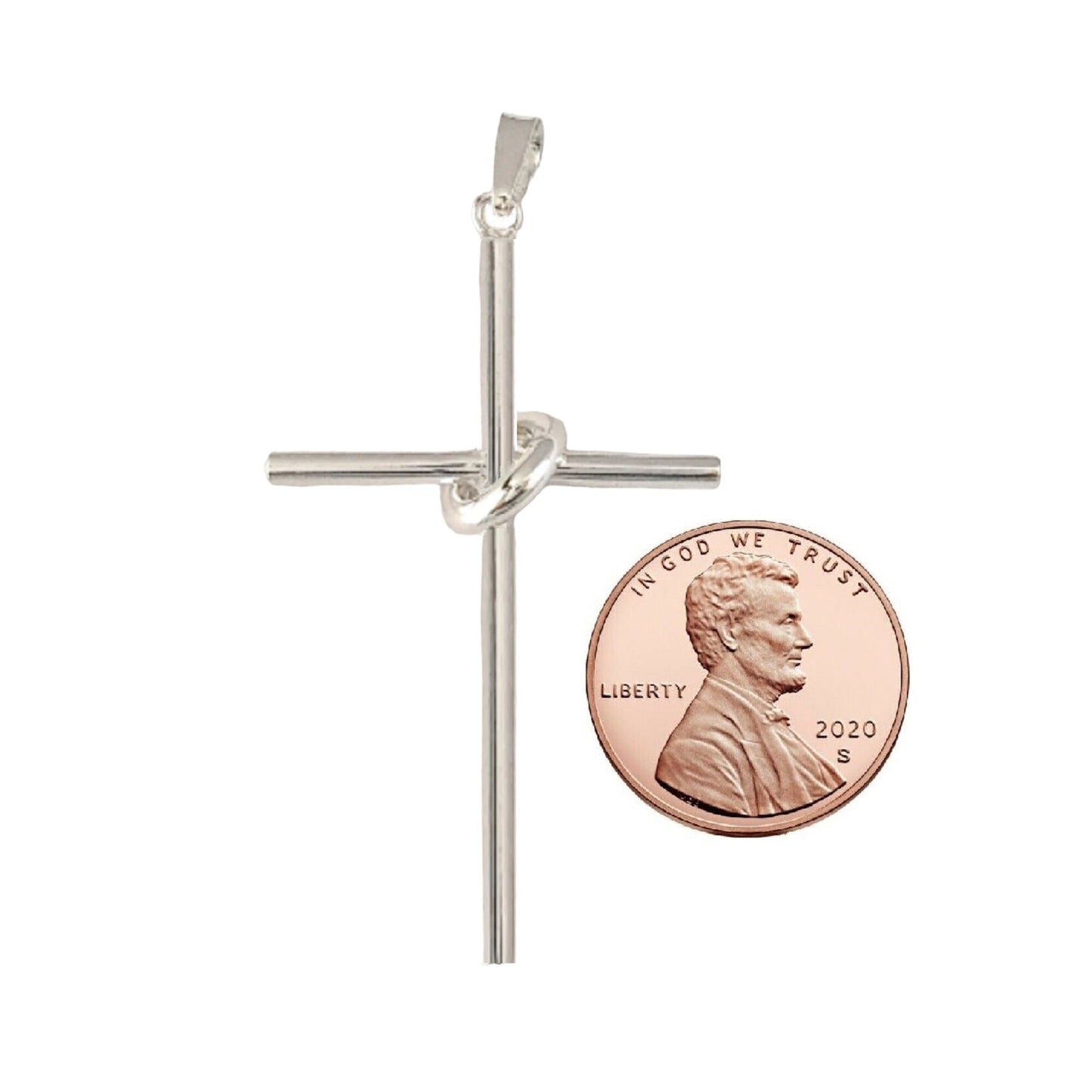 925 Sterling Silver Cross in Hoop 3D (3 Dimensional) Large Pendant