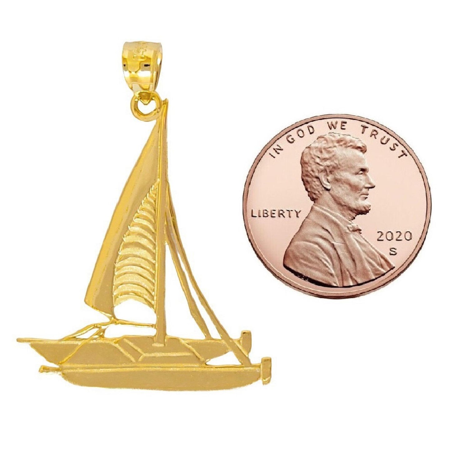 14k Yellow Gold Catamaran Sailboat Pendant