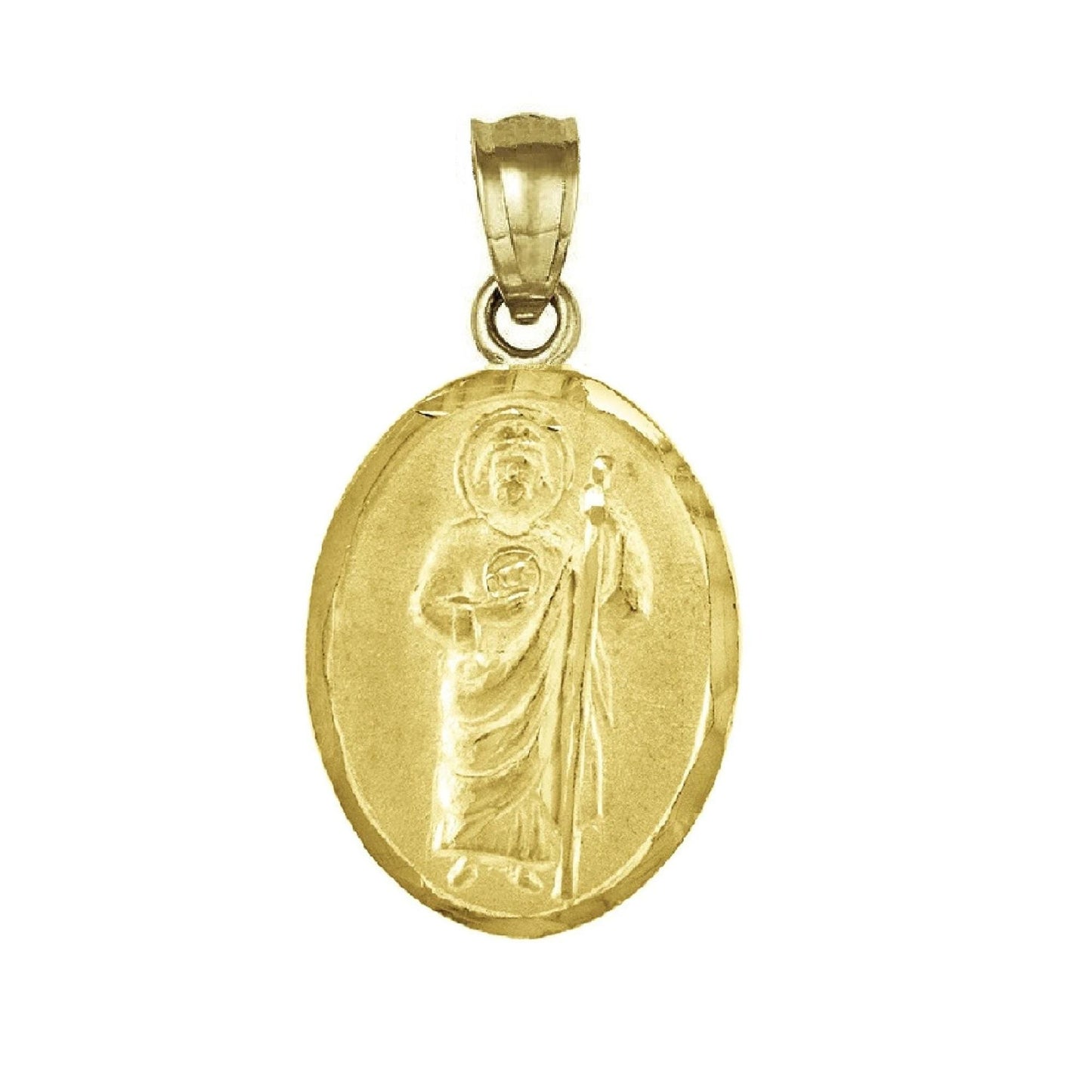 925 Sterling Silver Yellow Gold Plated 1mm Cable Chain Necklace w/ Guadalupe & Saint Jude 2-sided Pendant Charm