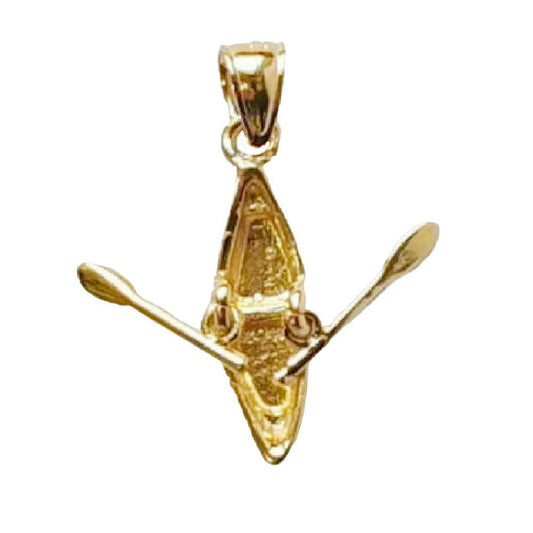 14K Yellow Gold Kayak Canoe 3D (3 Dimensional) Pendant