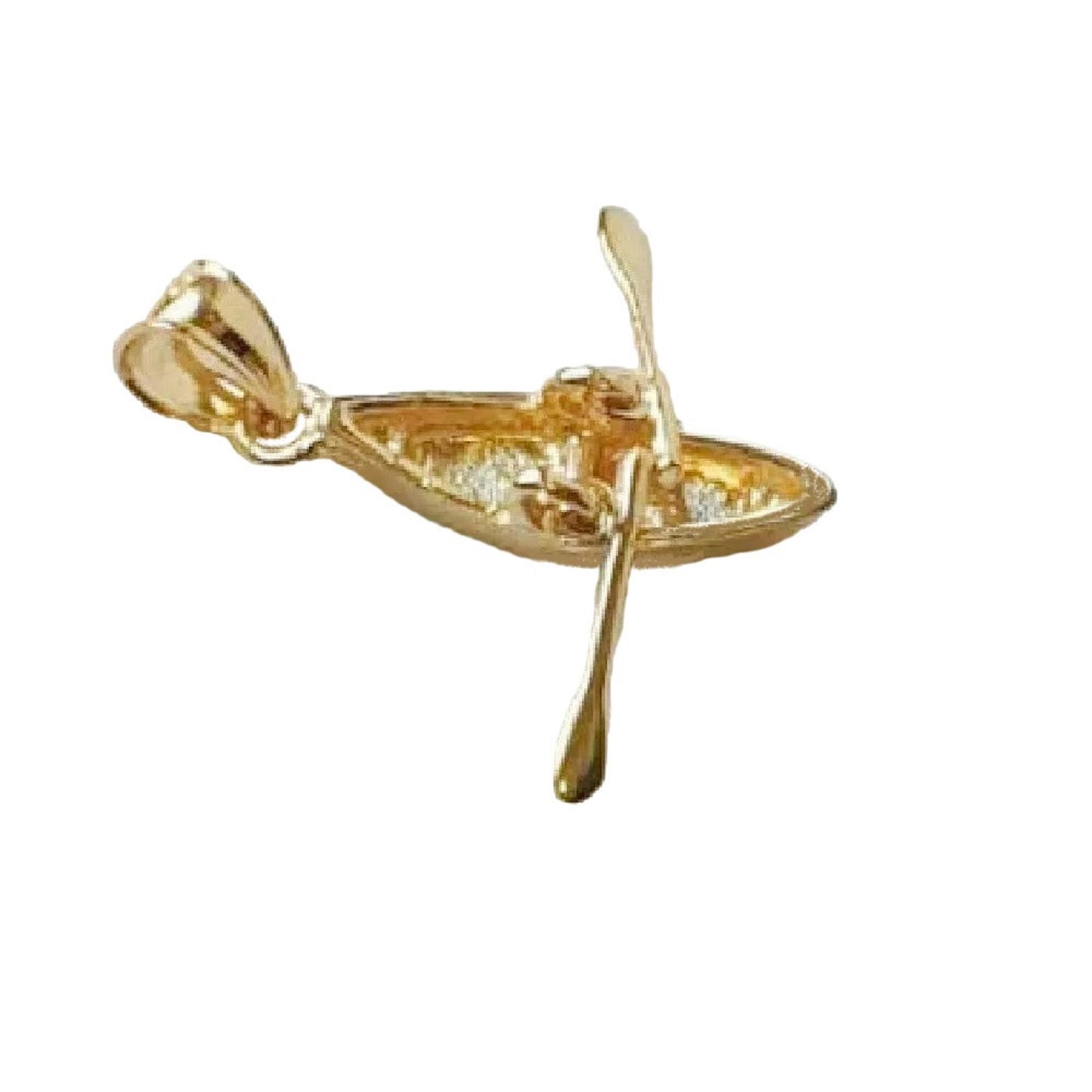 14K Yellow Gold Kayak Canoe 3D (3 Dimensional) Pendant