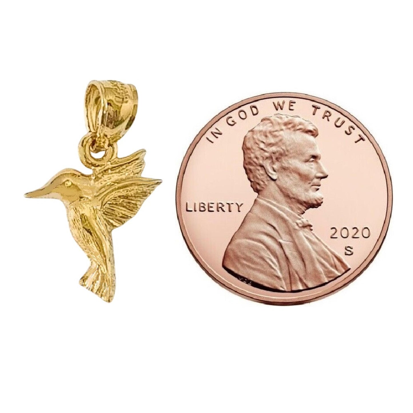 14K Yellow Gold Hummingbird Pendant Charm