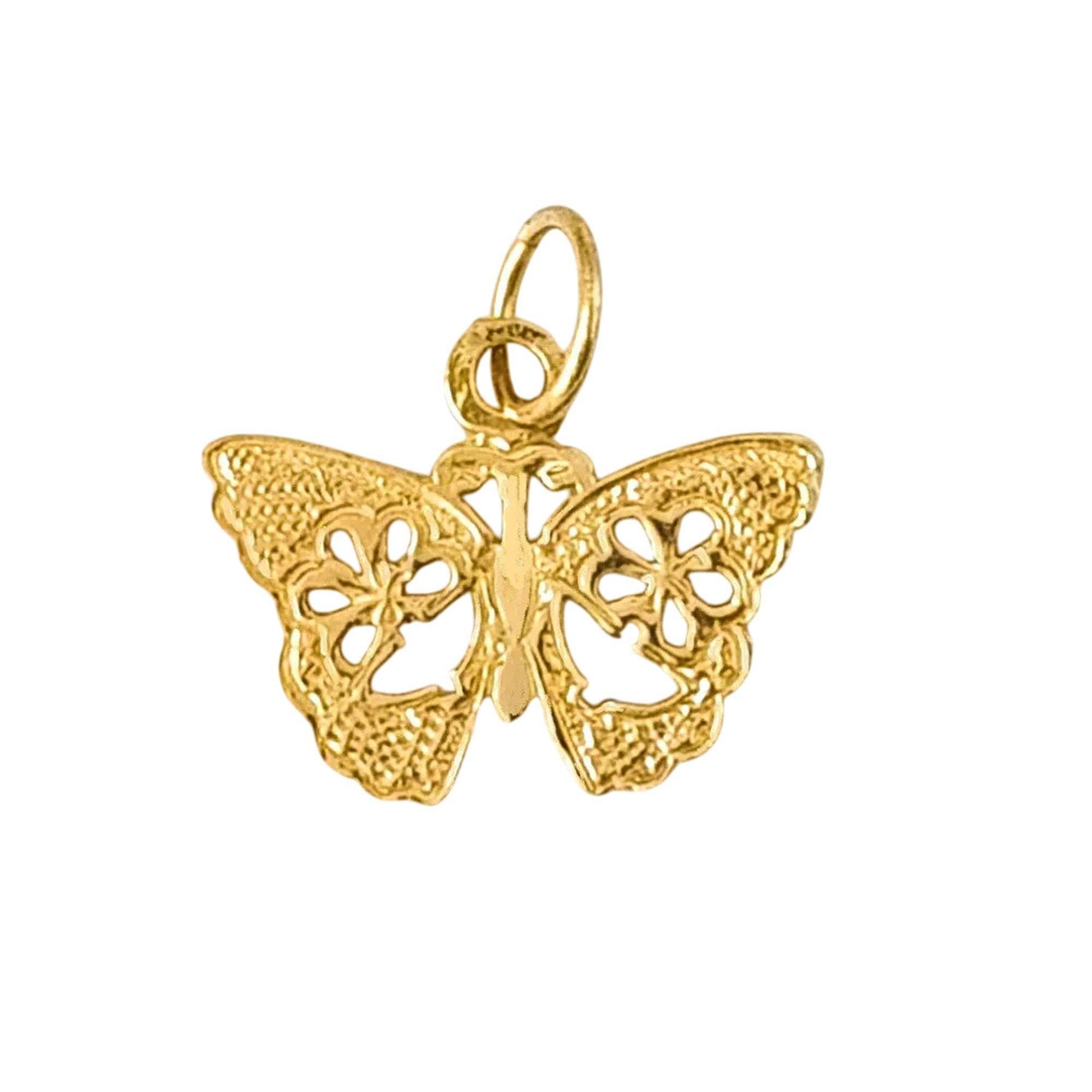 14K Yellow Gold Butterfly Charm Pendant