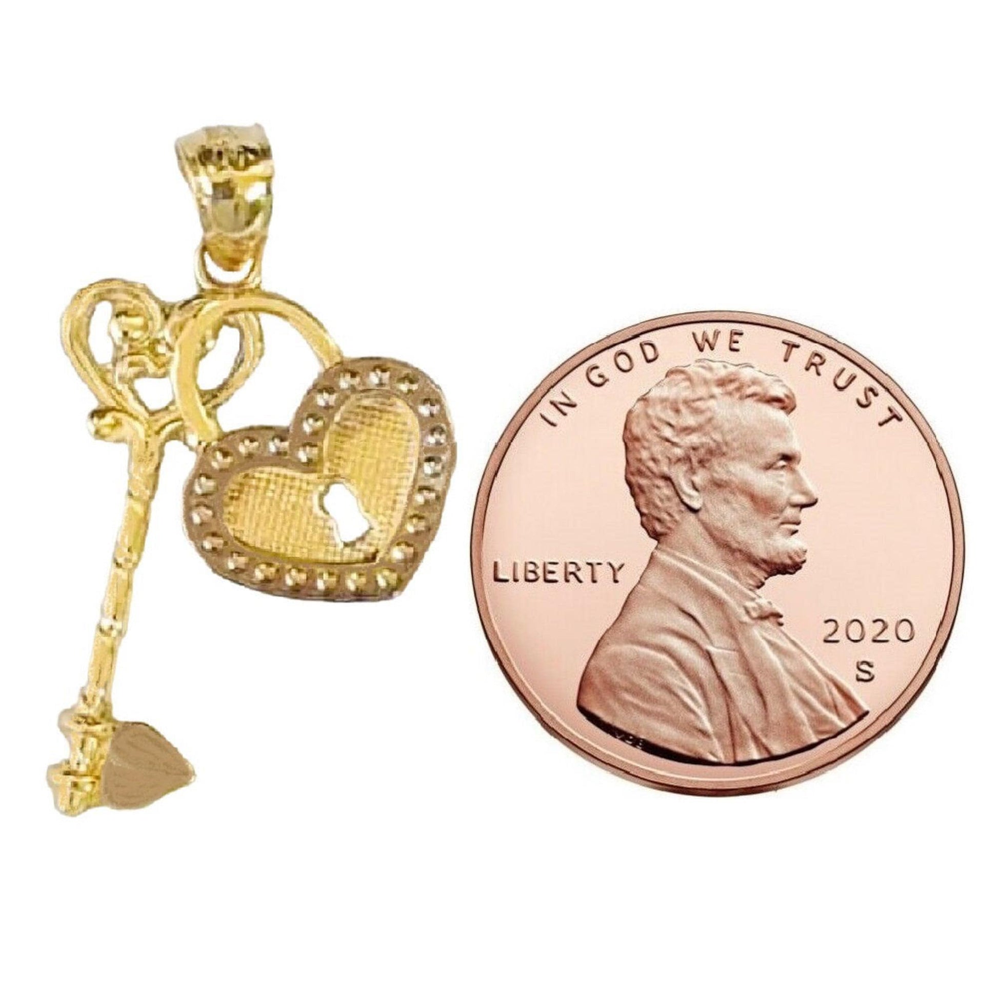 14K Yellow Gold Two Tone Heart Locket with Key Pendant