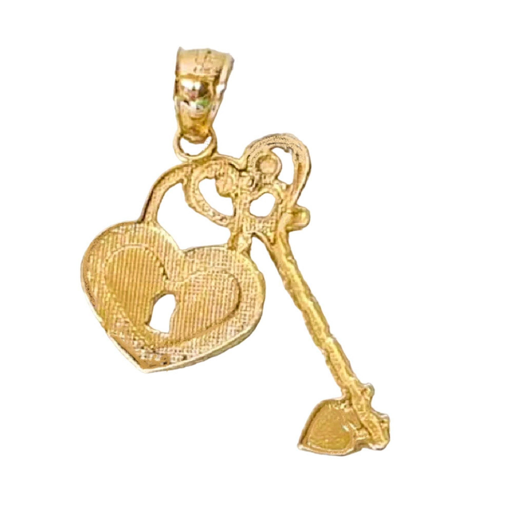 14K Yellow Gold Two Tone Heart Locket with Key Pendant