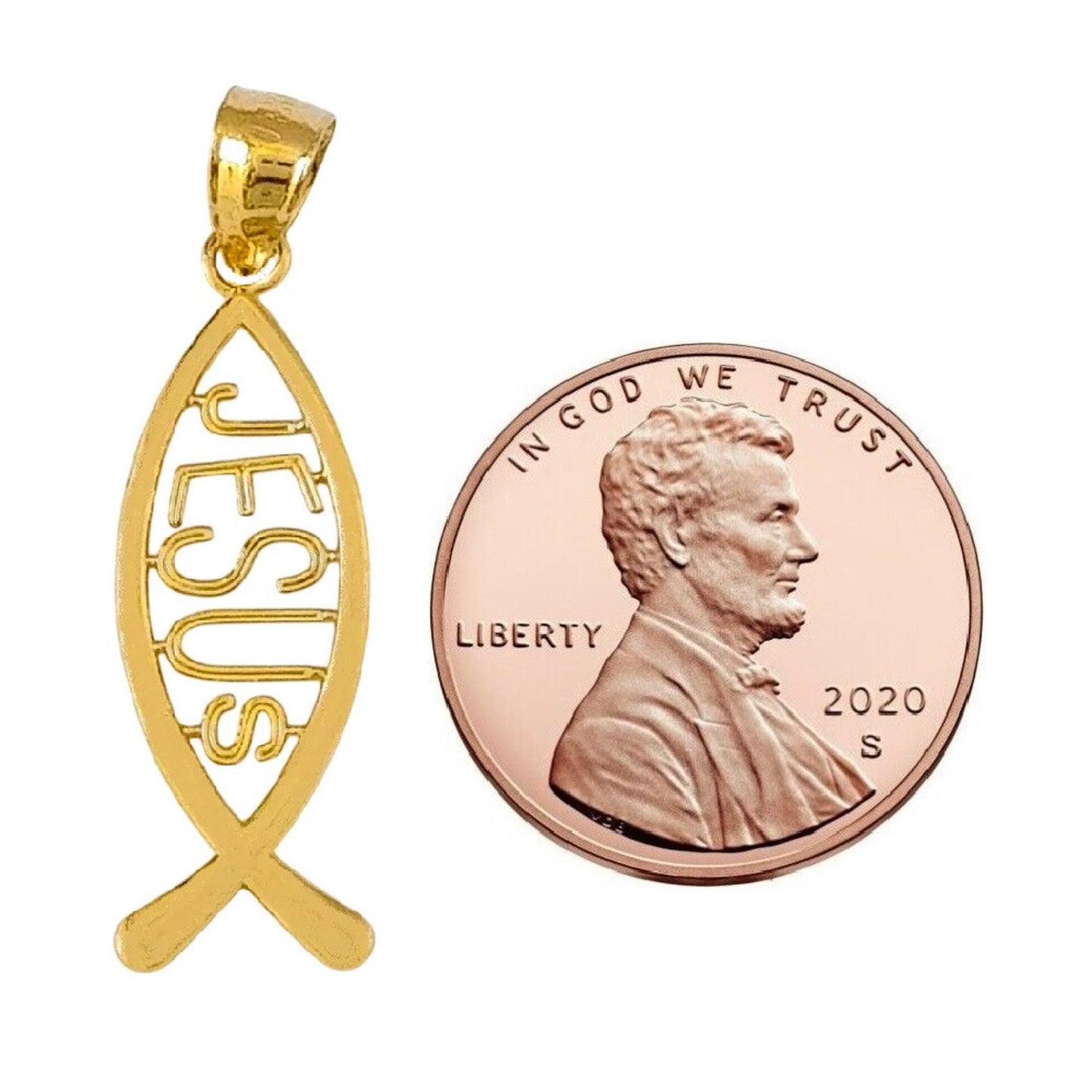 14K Yellow Gold Christian Fish with Jesus Pendant
