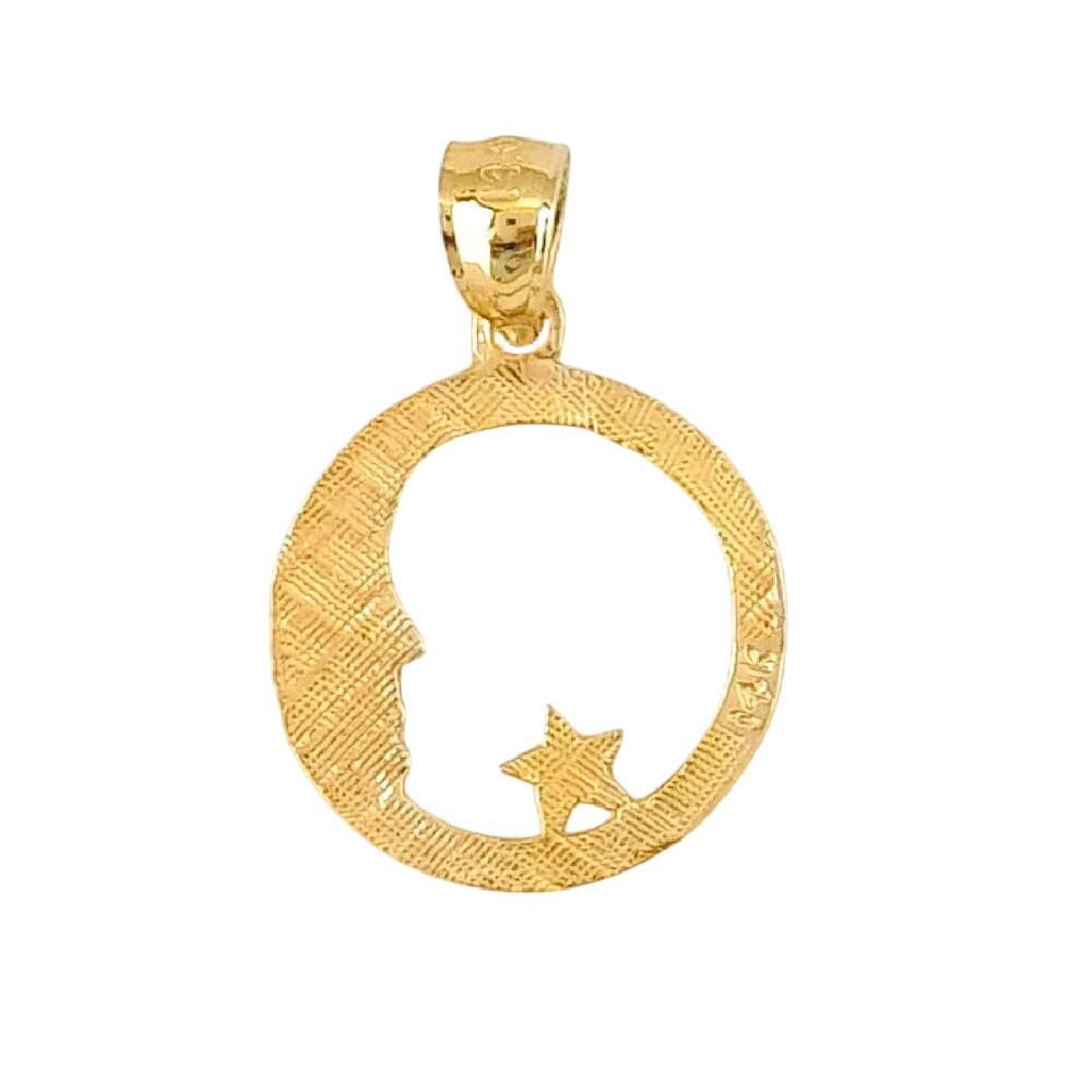 14K Yellow Gold Moon with Star Pendant