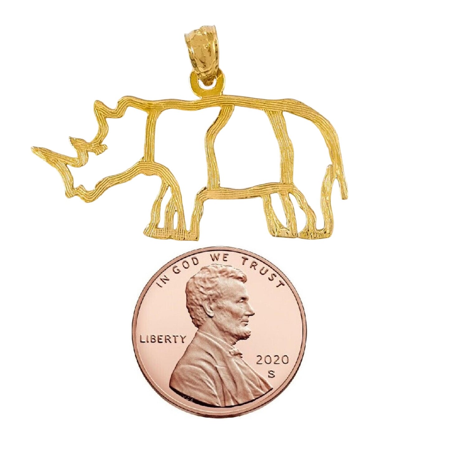 14K Yellow Gold Rhinoceros, Rhino Pendant