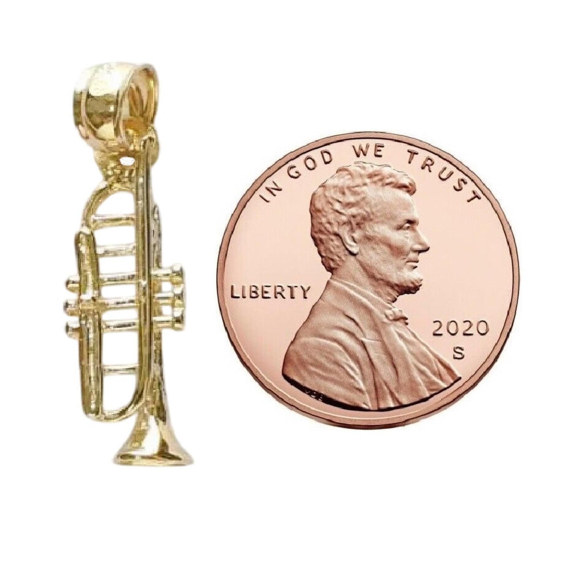 14K Yellow Gold Trumpet 3D Musical Pendant