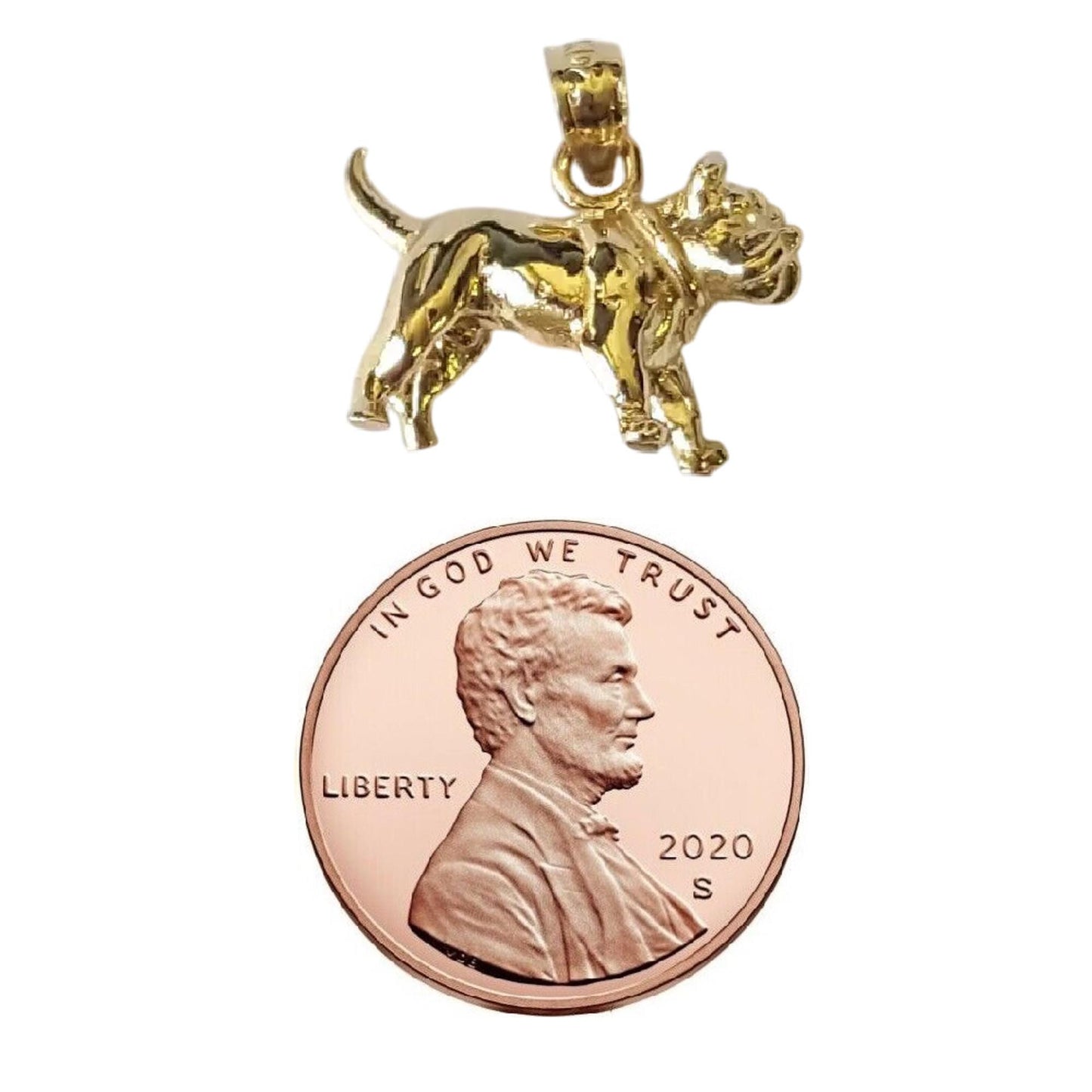 14K Yellow Gold Bulldog 3D Solid Pendant