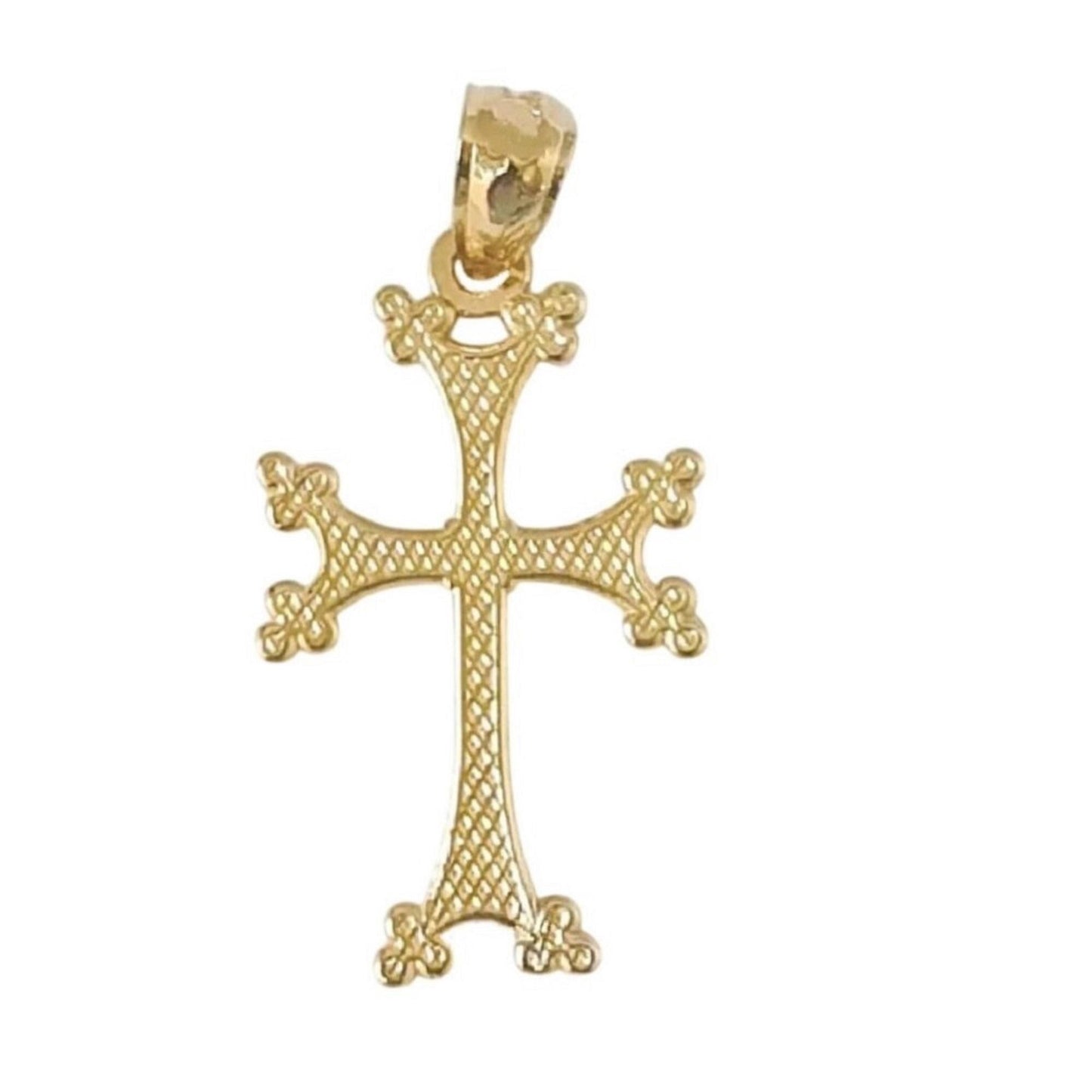 14K Yellow Gold Textured Armenian Apostolic Cross Pendant