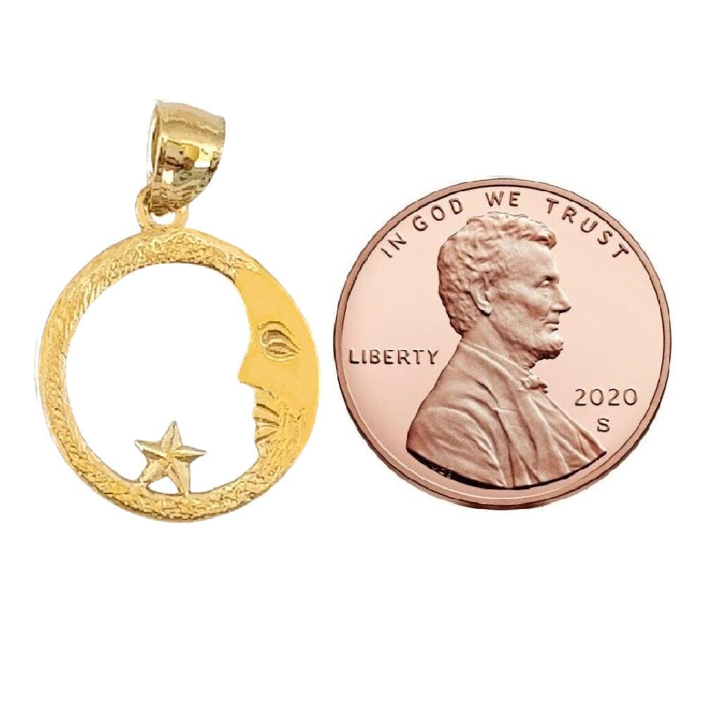 14K Yellow Gold Moon with Star Pendant