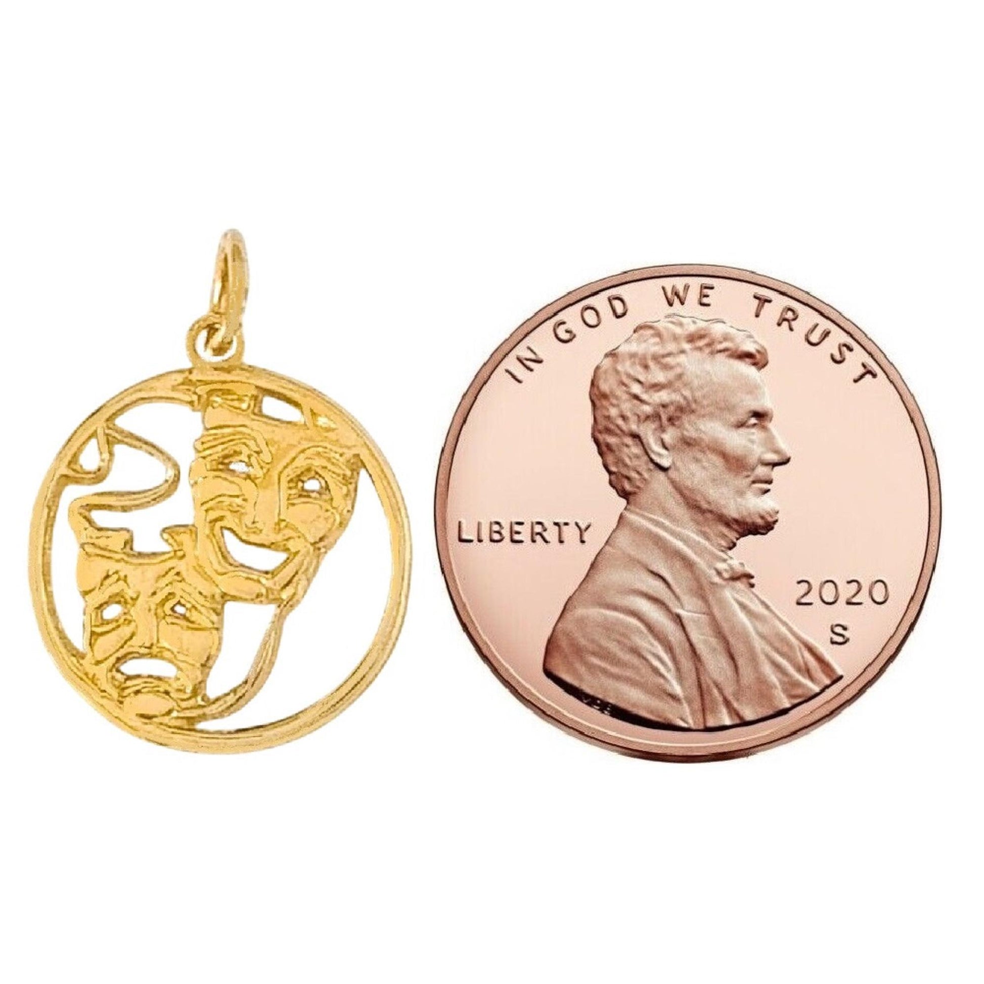 14K Yellow Gold Laugh Now, Cry Later Drama Mask Pendant Charm