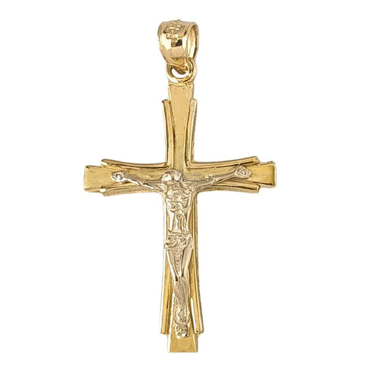 14k Yellow Gold and White Gold Crucifix Cross Two Tone Pendant