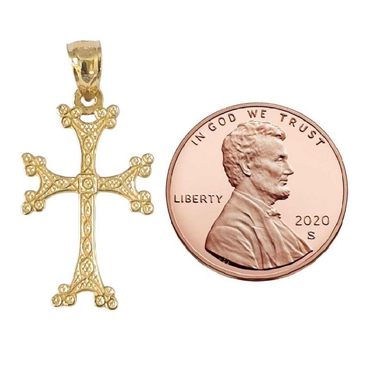 14K Yellow Gold Textured Armenian Apostolic Cross Pendant
