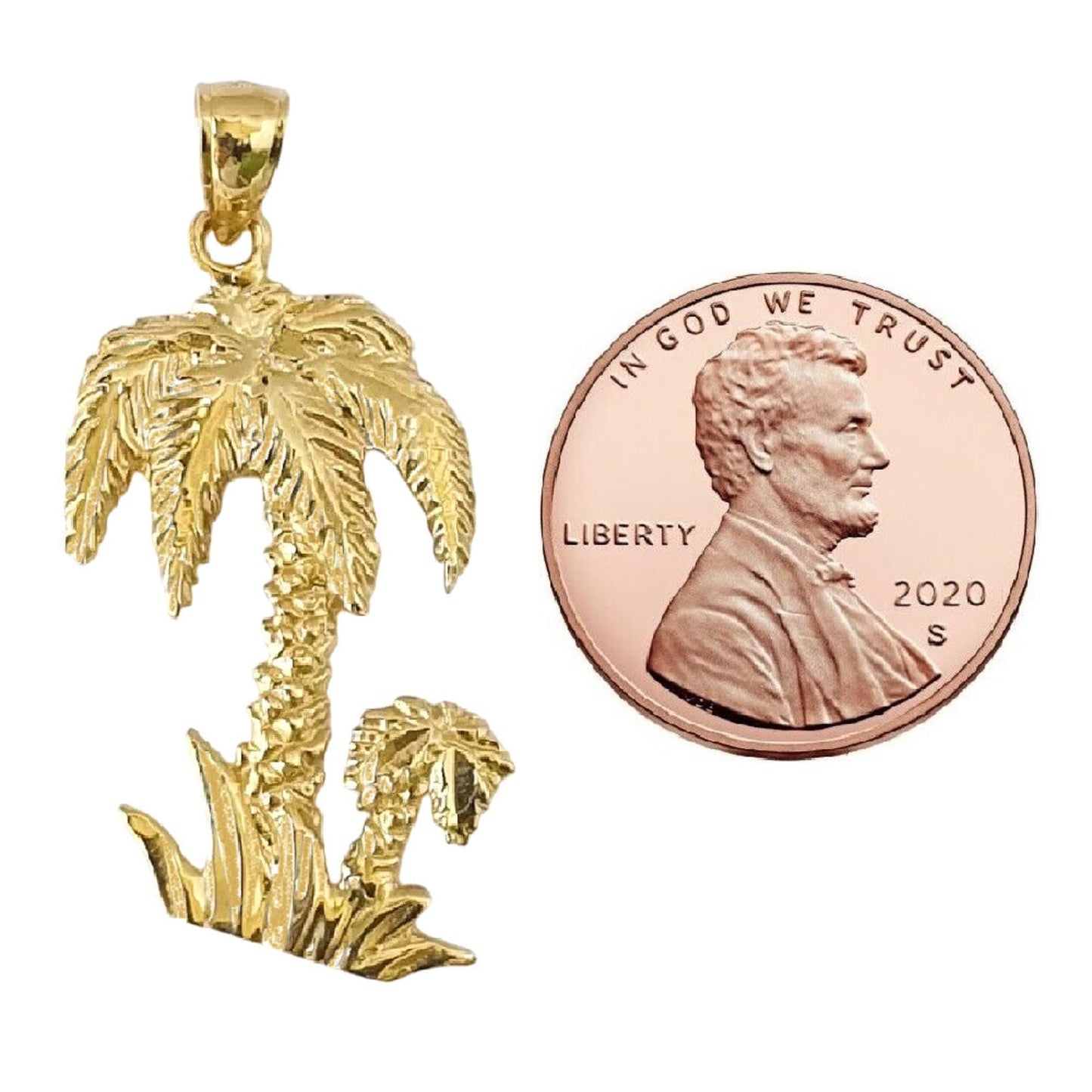14K Yellow Gold Palm Tree Large Pendant