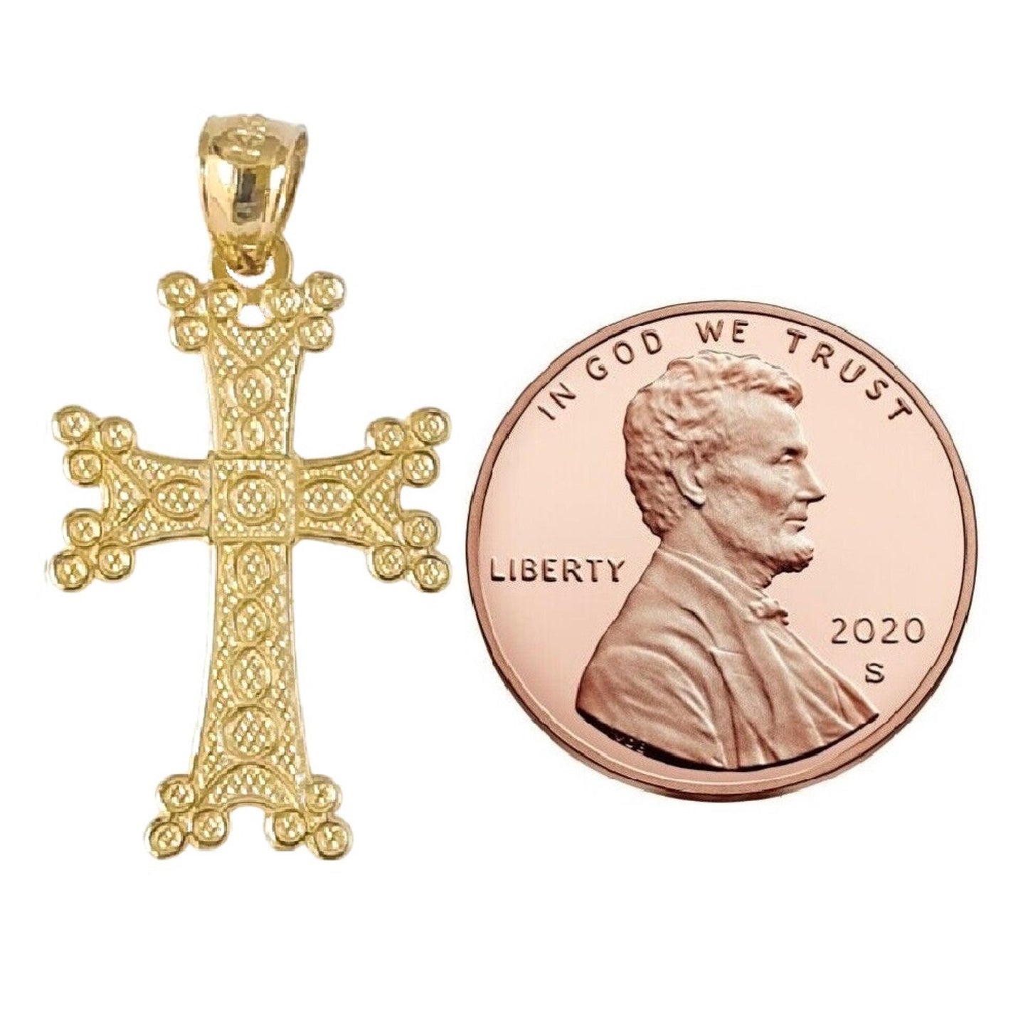 14K Yellow Gold Textured Armenian Apostolic Cross Pendant