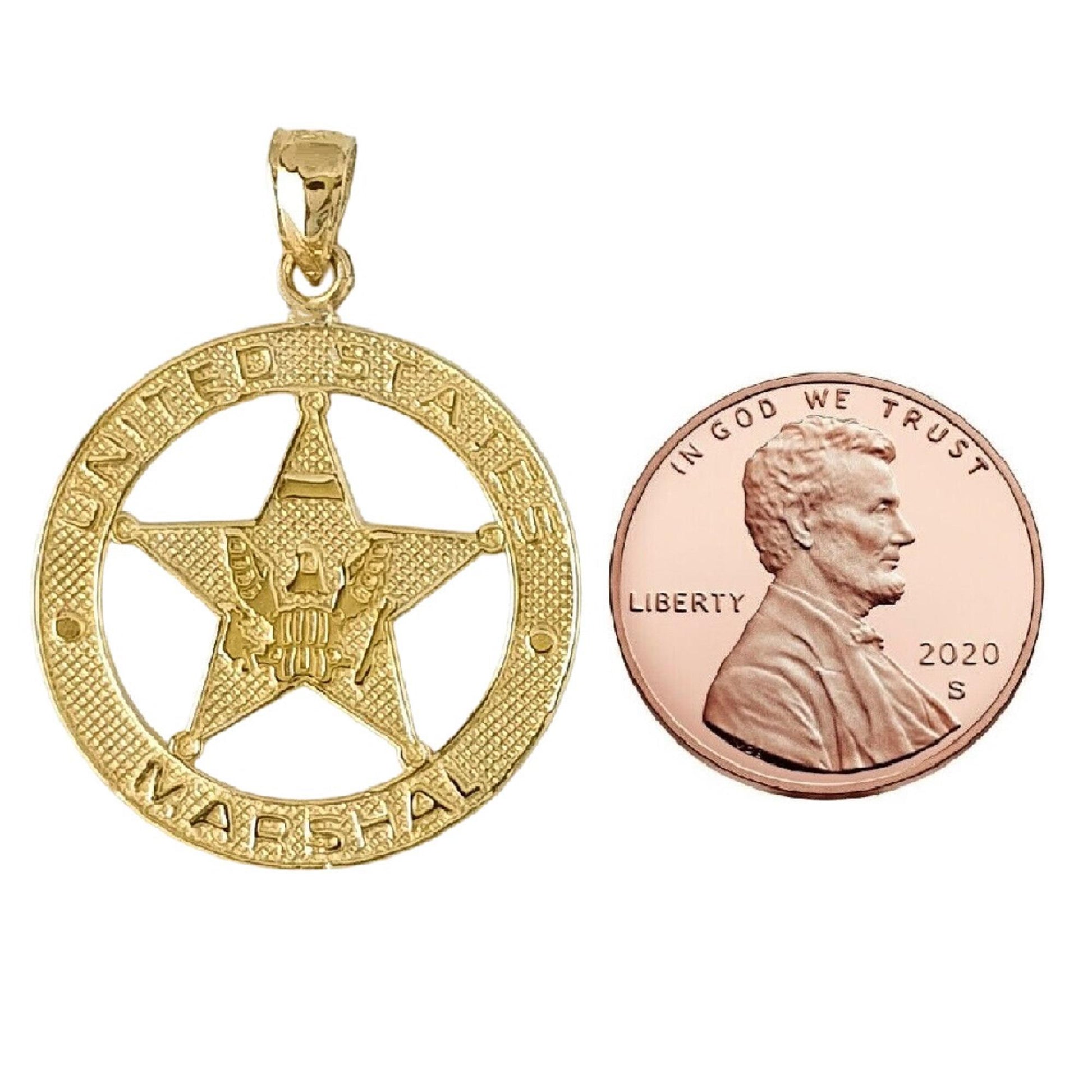 14k Yellow Gold MARSHAL Badge Pendant