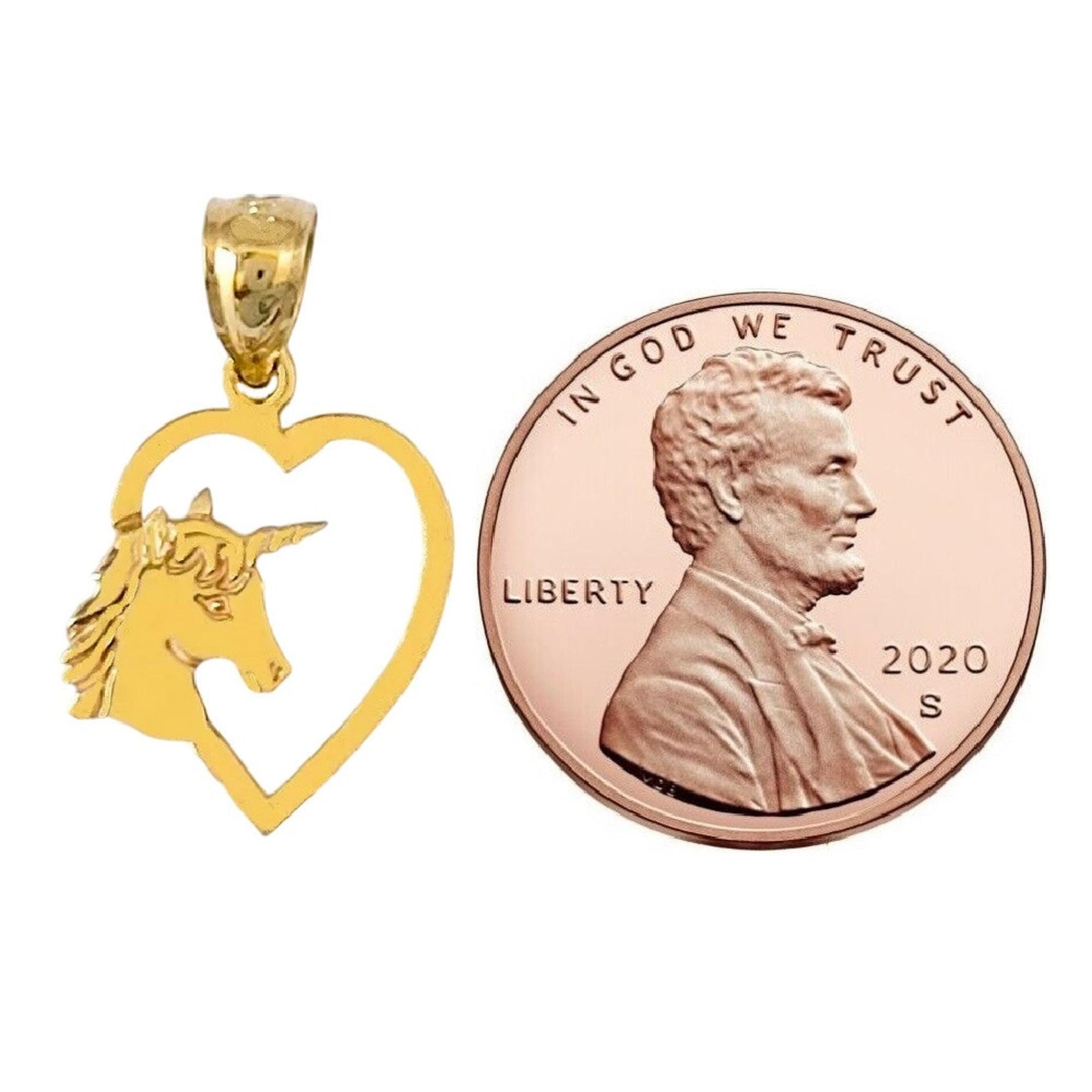 14K Yellow Gold Unicorn Horse Heart Charm Pendant