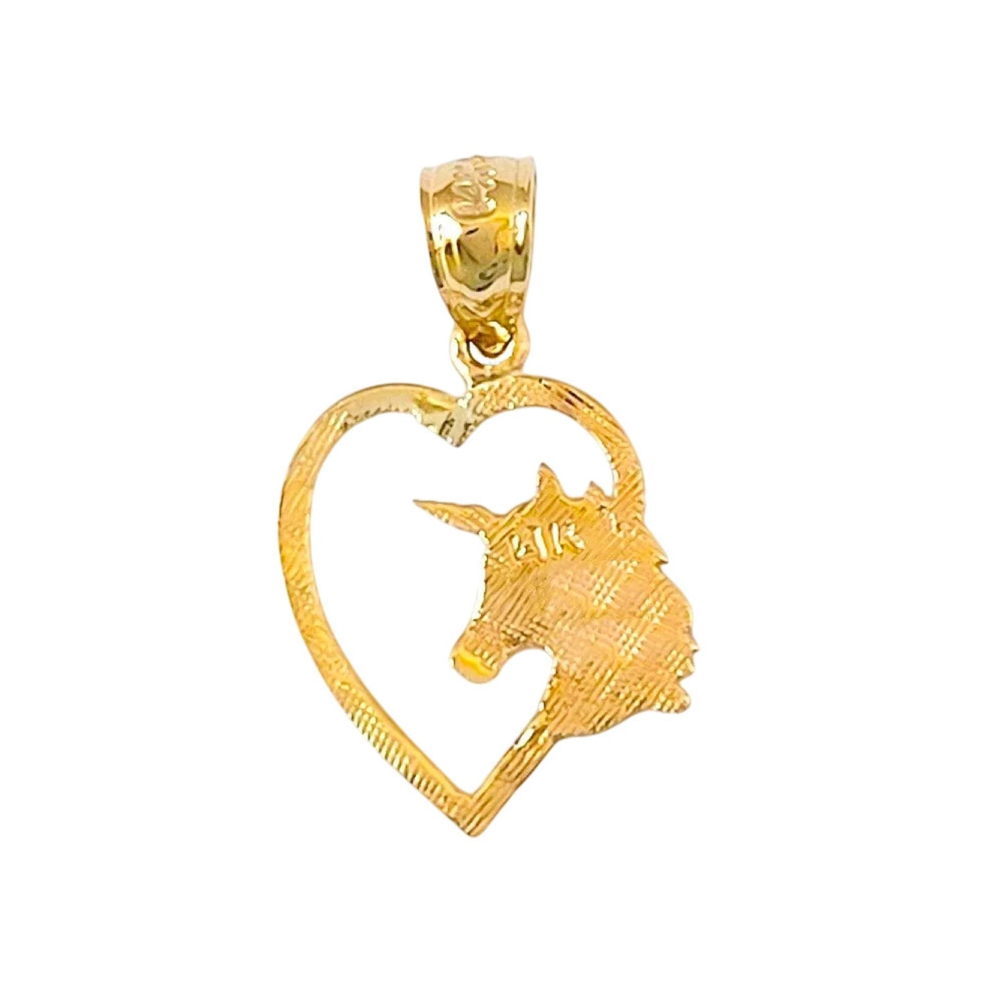 14K Yellow Gold Unicorn Horse Heart Charm Pendant