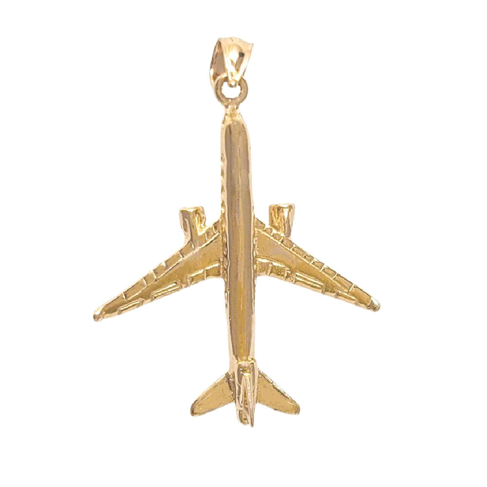 14k Yellow Gold Airplane 3D (3 Dimensional) Solid Pendant