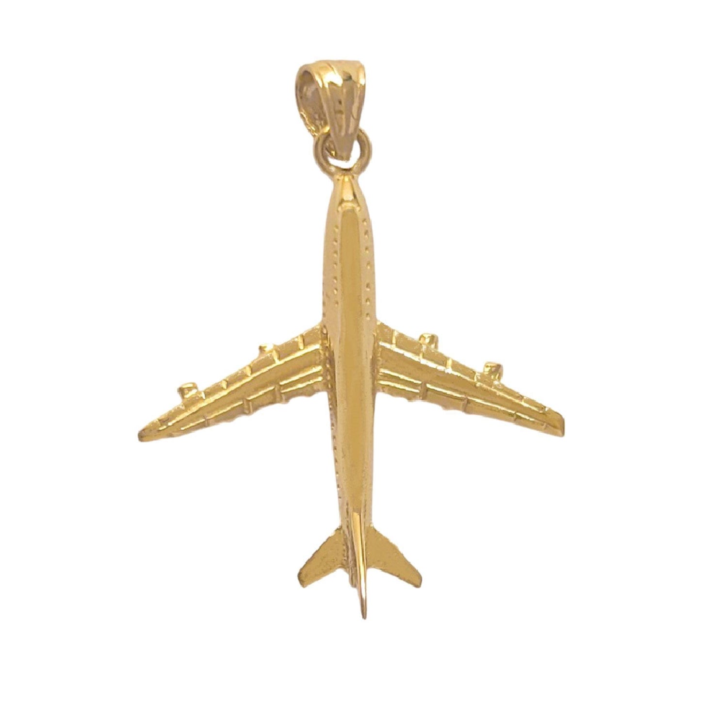 14k Yellow Gold Airplane 3D (3 Dimensional) Solid Pendant