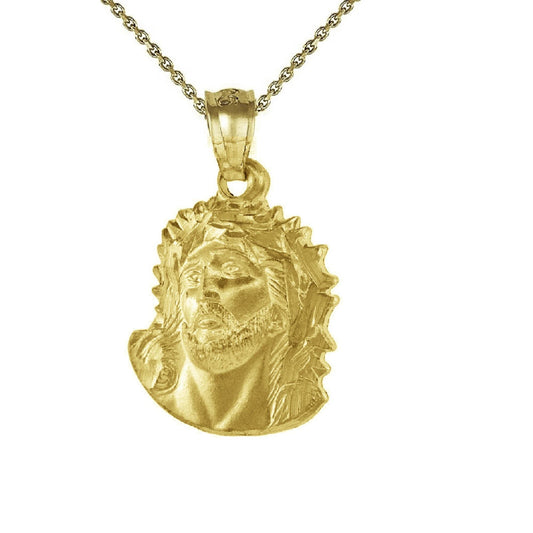 925 Sterling Silver Yellow Gold Plated 1mm Cable Chain Necklace w/ Holy Face of Jesus Crown of Thorns Pendant Charm