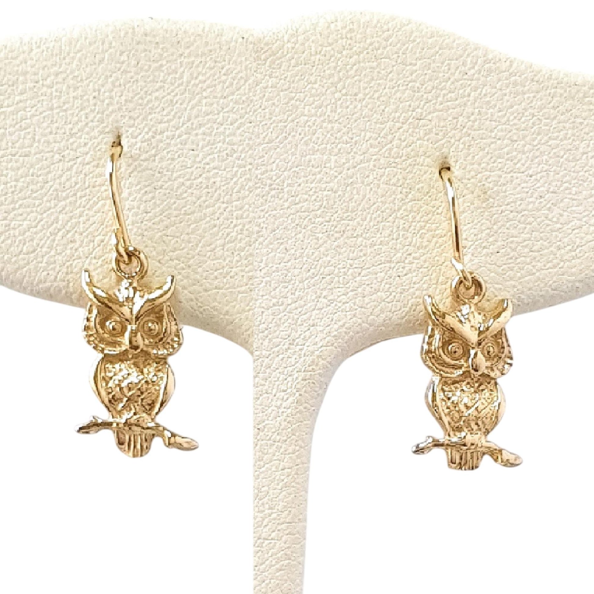 14k Yellow Gold OWL Dangle Earrings