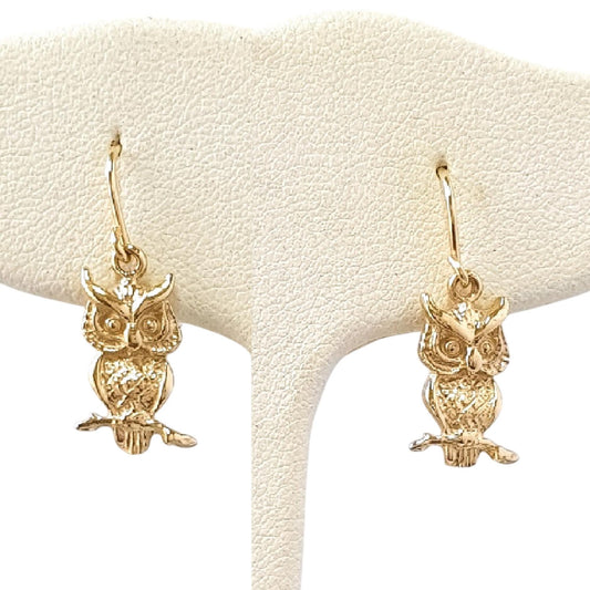 14k Yellow Gold OWL Dangle Earrings