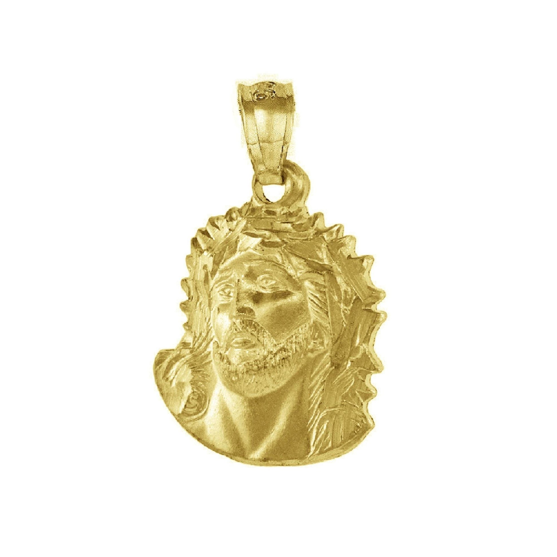 925 Sterling Silver Yellow Gold Plated 1mm Cable Chain Necklace w/ Holy Face of Jesus Crown of Thorns Pendant Charm