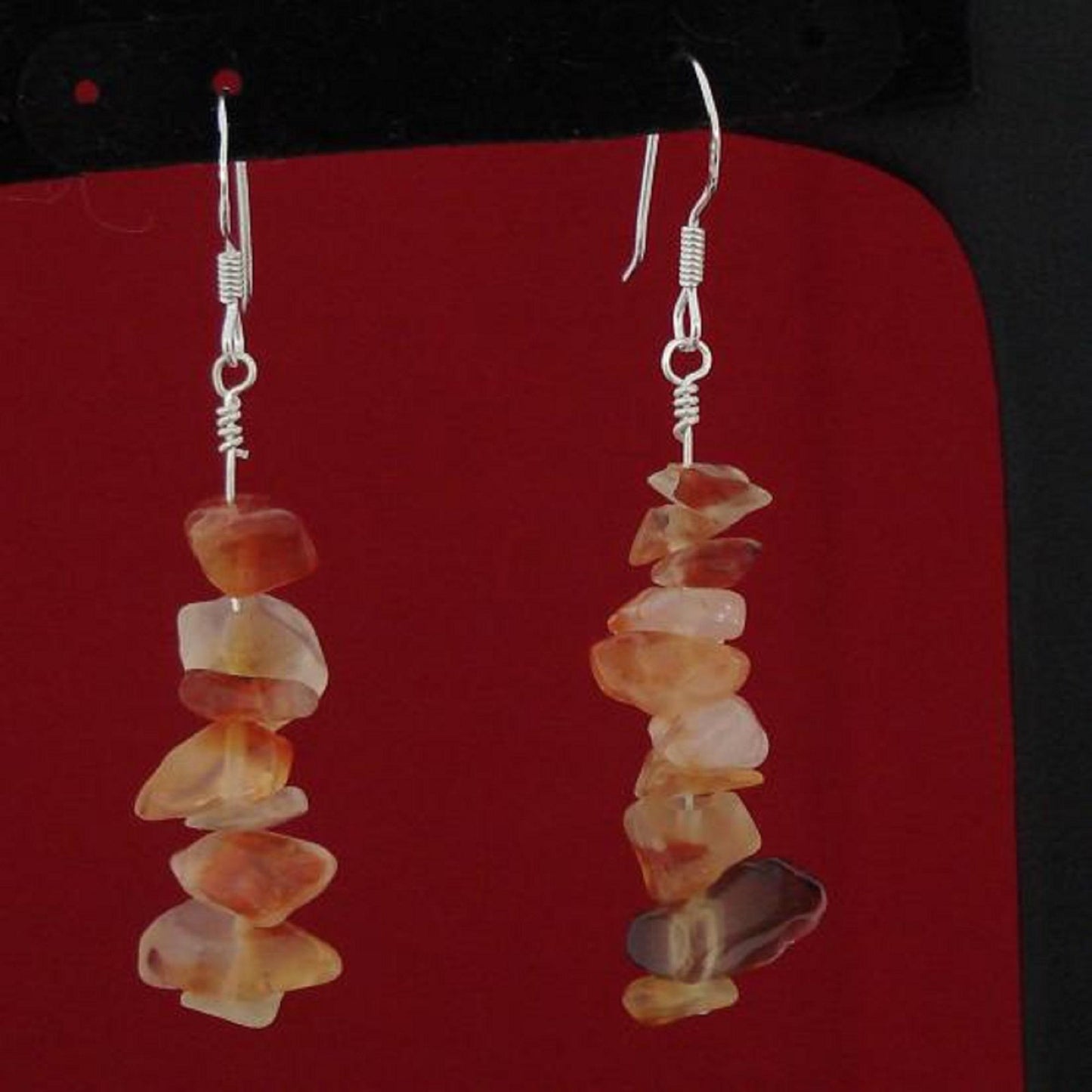 6mm-10mm Fire Agate Chips Sterling Silver Hoop Earrings