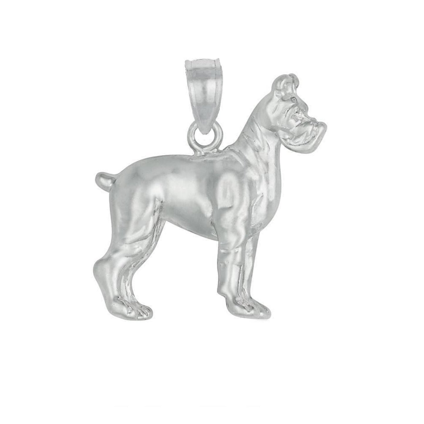 925 Sterling Silver Necklace w/ Boxer Dog 3D Solid Pendant Charm