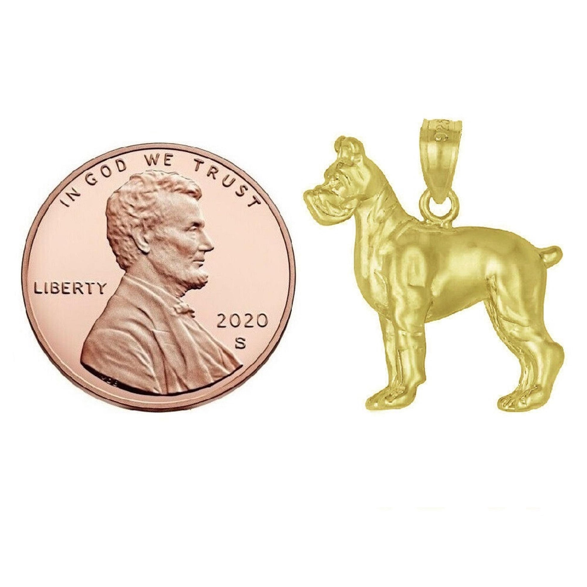 925 Sterling Silver Yellow Gold Plated Necklace w/ Boxer Dog 3D Solid Pendant