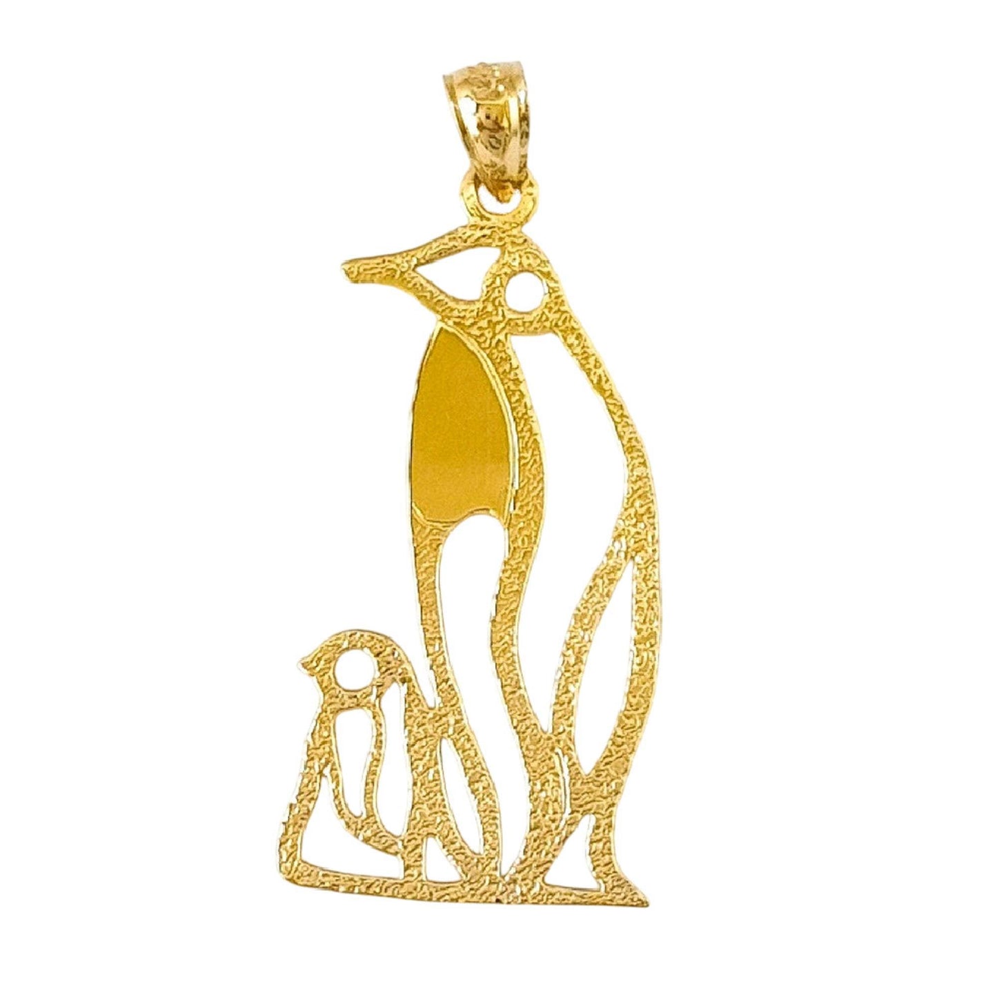 14K Yellow Gold Mother and Baby Penguin Pendant