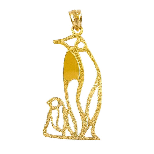 14K Yellow Gold Mother and Baby Penguin Pendant