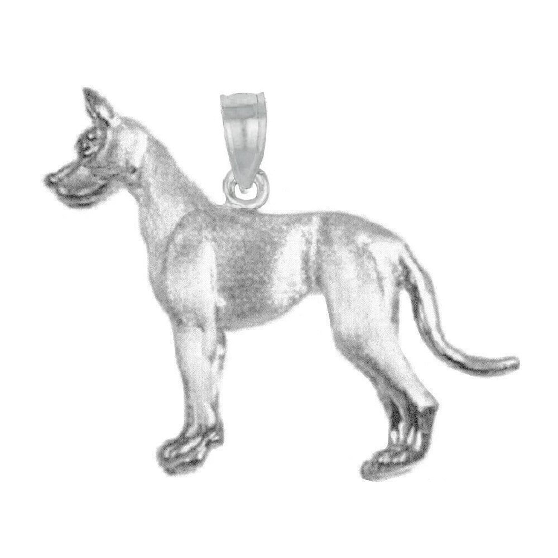 925 Sterling Silver Necklace w/ Great Dane Dog 3D Solid Pendant Charm