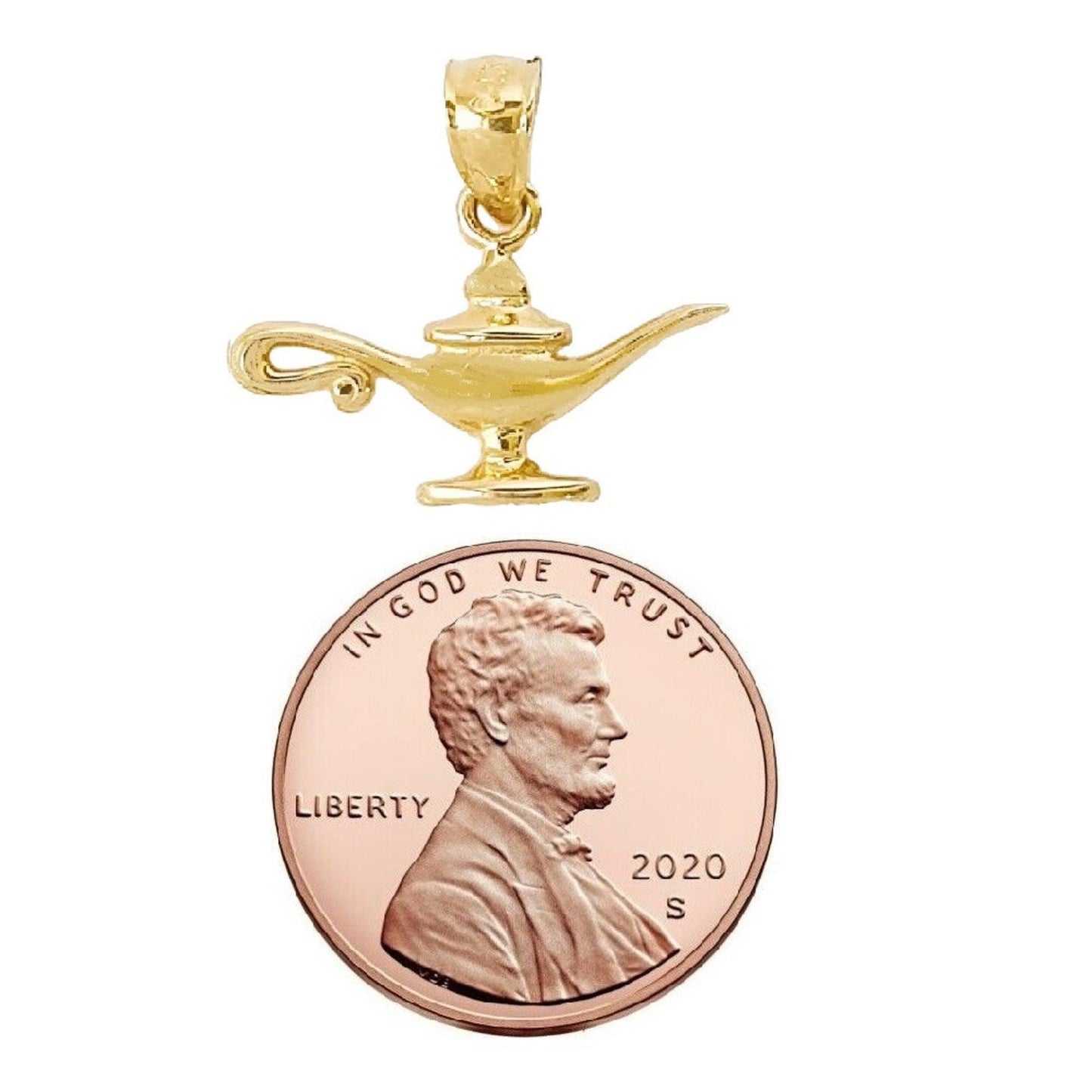 14K Yellow Gold Aladdin Gene Lamp Pendant