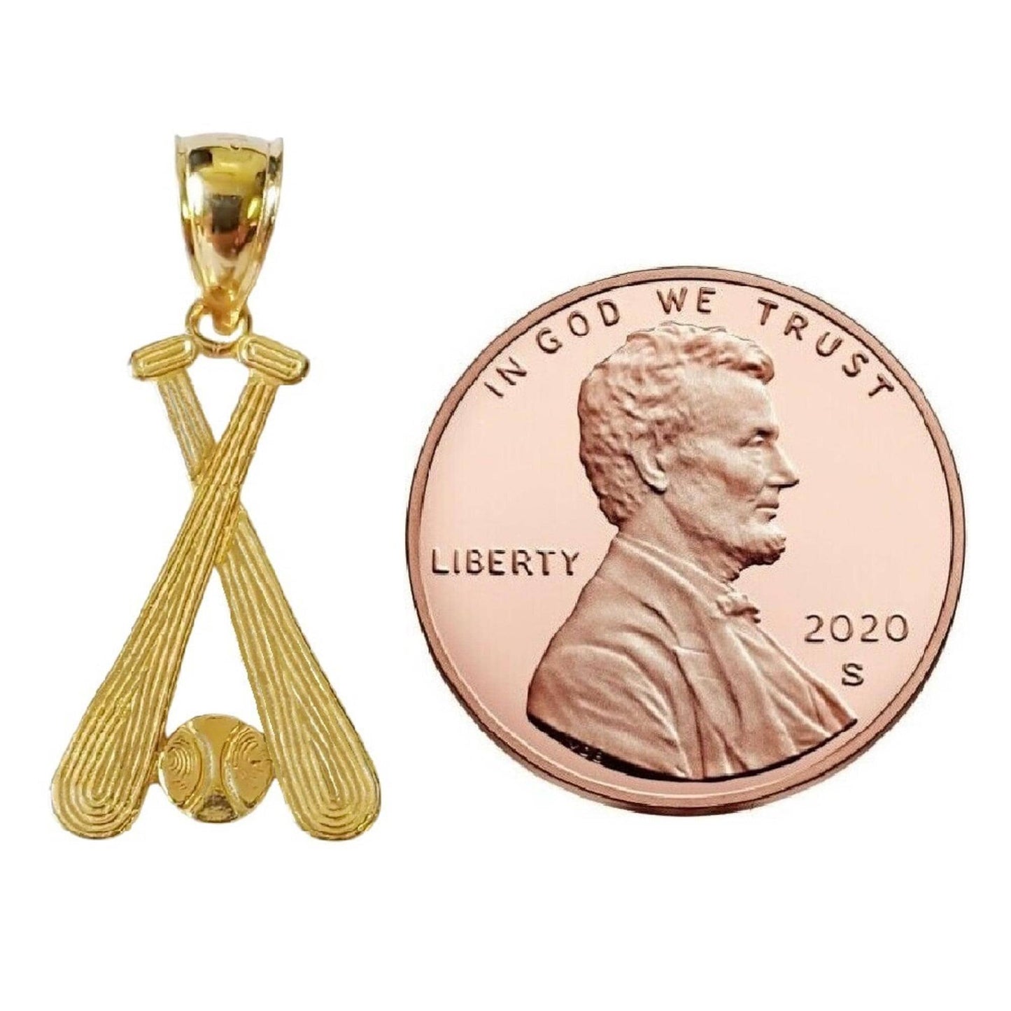 14K Yellow Gold Textured Baseball Bats & Ball Pendant