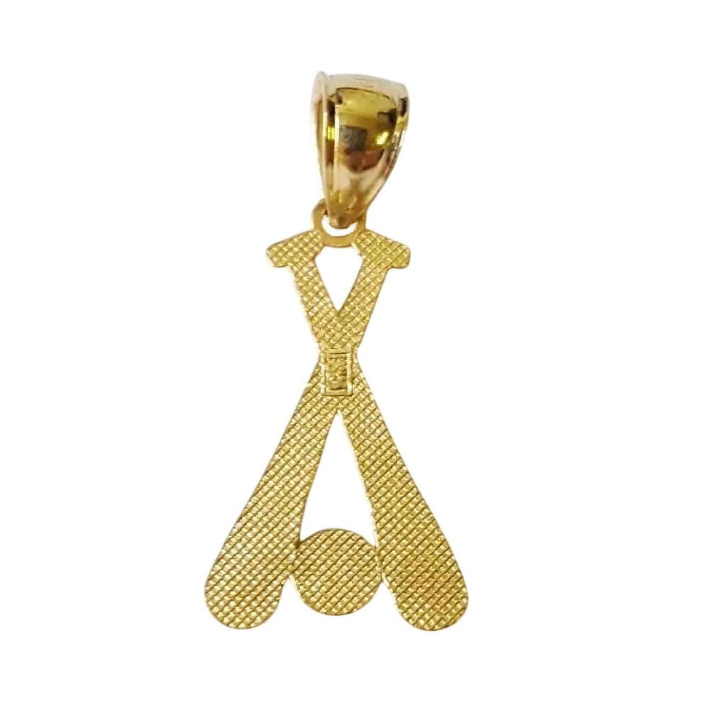 14K Yellow Gold Textured Baseball Bats & Ball Pendant