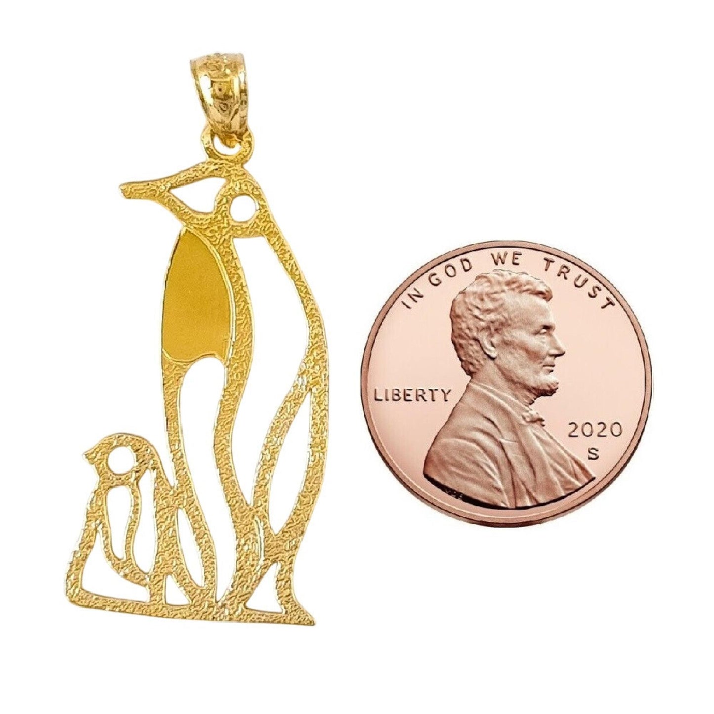 14K Yellow Gold Mother and Baby Penguin Pendant