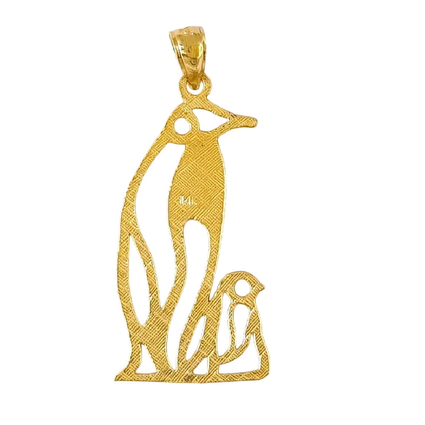 14K Yellow Gold Mother and Baby Penguin Pendant