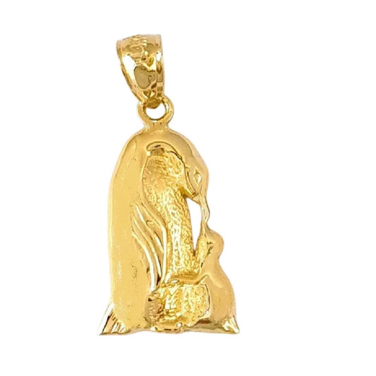 14K Yellow Gold Mother Feeding Baby Penguin Pendant