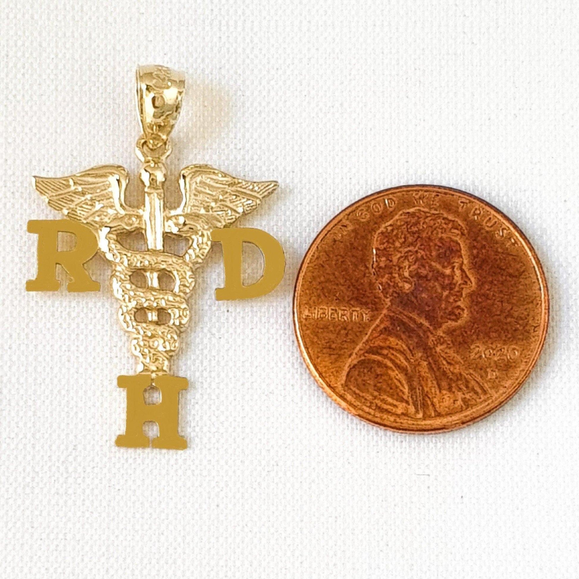 14K Yellow Gold RDH Registered Dental Hygienist Medical Pendant