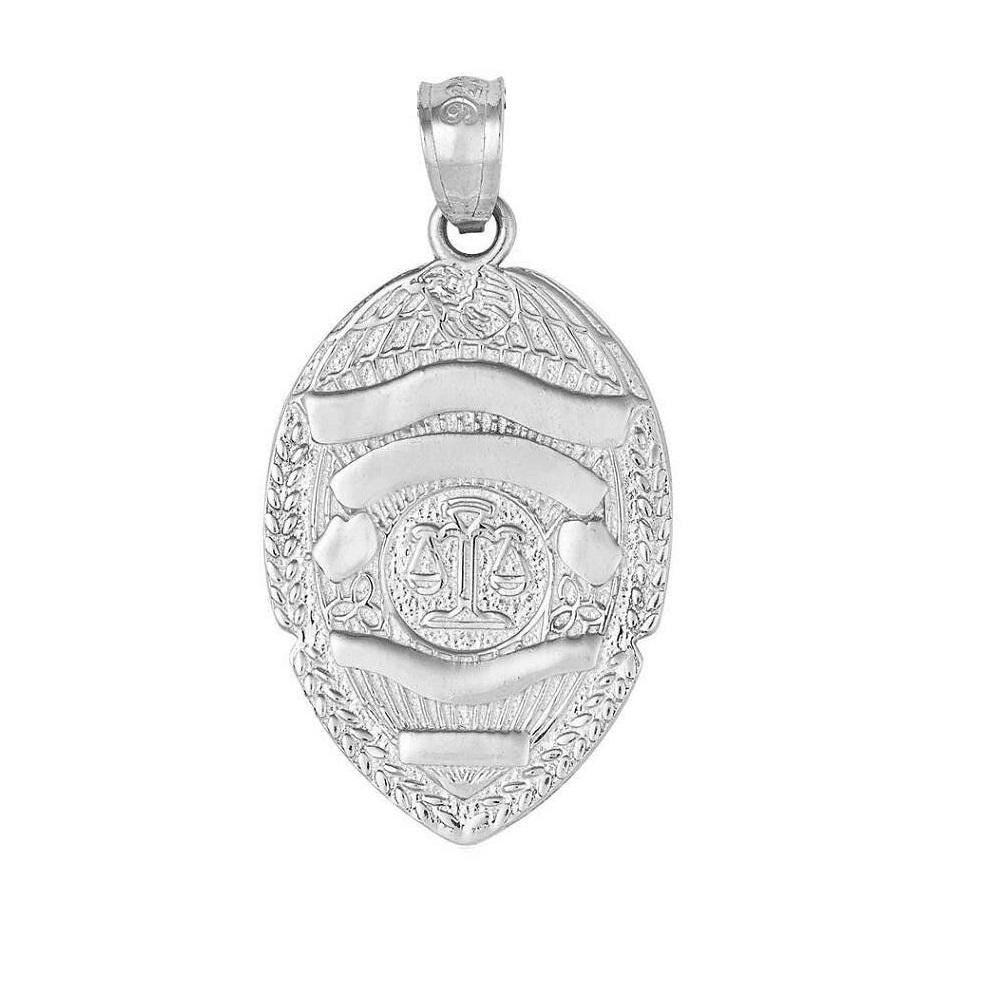 925 Sterling Silver Necklace w/ Police Badge Pendant Charm