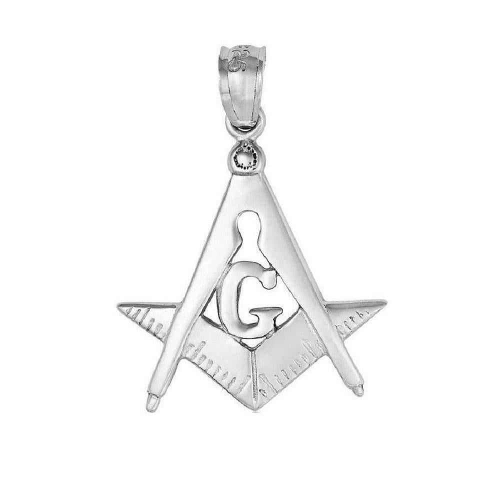 925 Sterling Silver Necklace w/ Square & Compass Masonic Symbol Pendant Charm