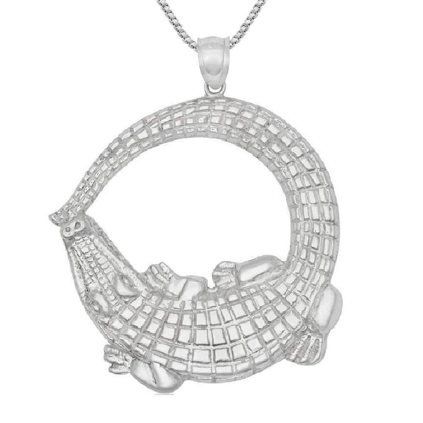 925 Sterling Silver Necklace w/ Crocodile Alligator Pendant
