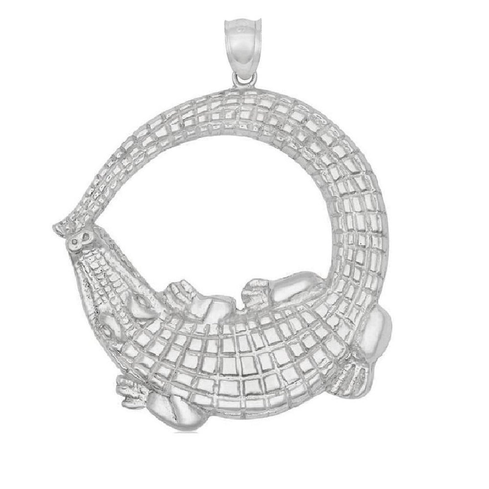 925 Sterling Silver Necklace w/ Crocodile Alligator Pendant