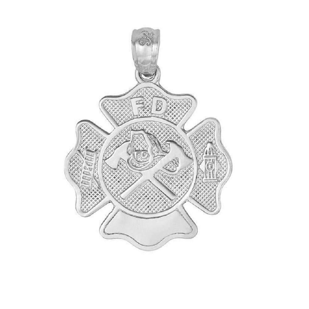 925 Sterling Silver Necklace w/ Fire Department Pendant Charm