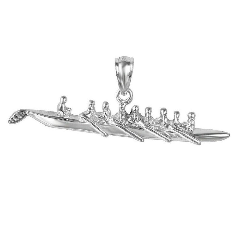925 Sterling Silver Necklace w/ Rowing or Sculling Team 3D Pendant